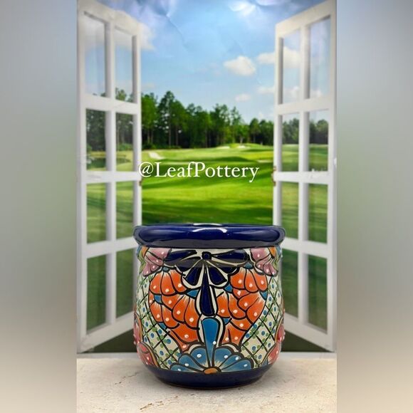 Penelope Talavera Handmade Multi Colored Ceramic Planter Pot with drainage hole - Picture 3 of 10